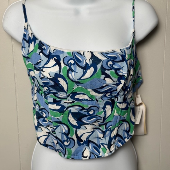 NWT Midnight Sky Womens Blue/White Fitted Crop Camisole/Corset with Boning Sz M - Picture 1 of 9